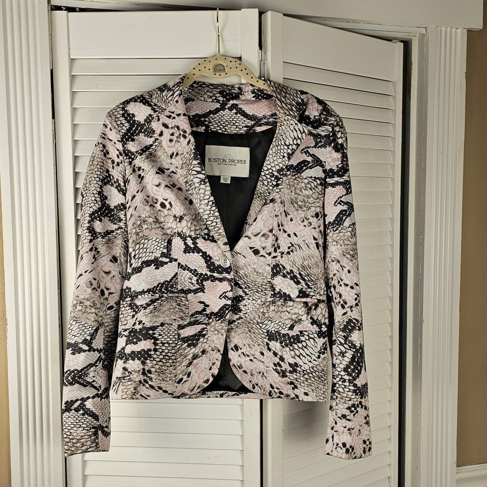 Boston Proper Womens Animal Snake Print Blazer 4